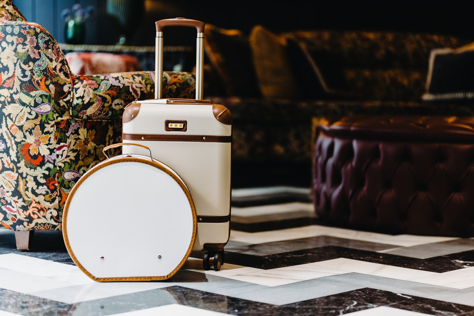 Neo-Opulence Luggage in Hotel Lobby